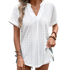 Women's Blouse with Eyelet Pattern and V-Neck
