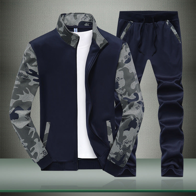 Men's Sportive Tracksuit Set with Camouflage Sleeves