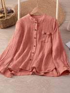 Women's Casual Textured Blouse with Button Detail