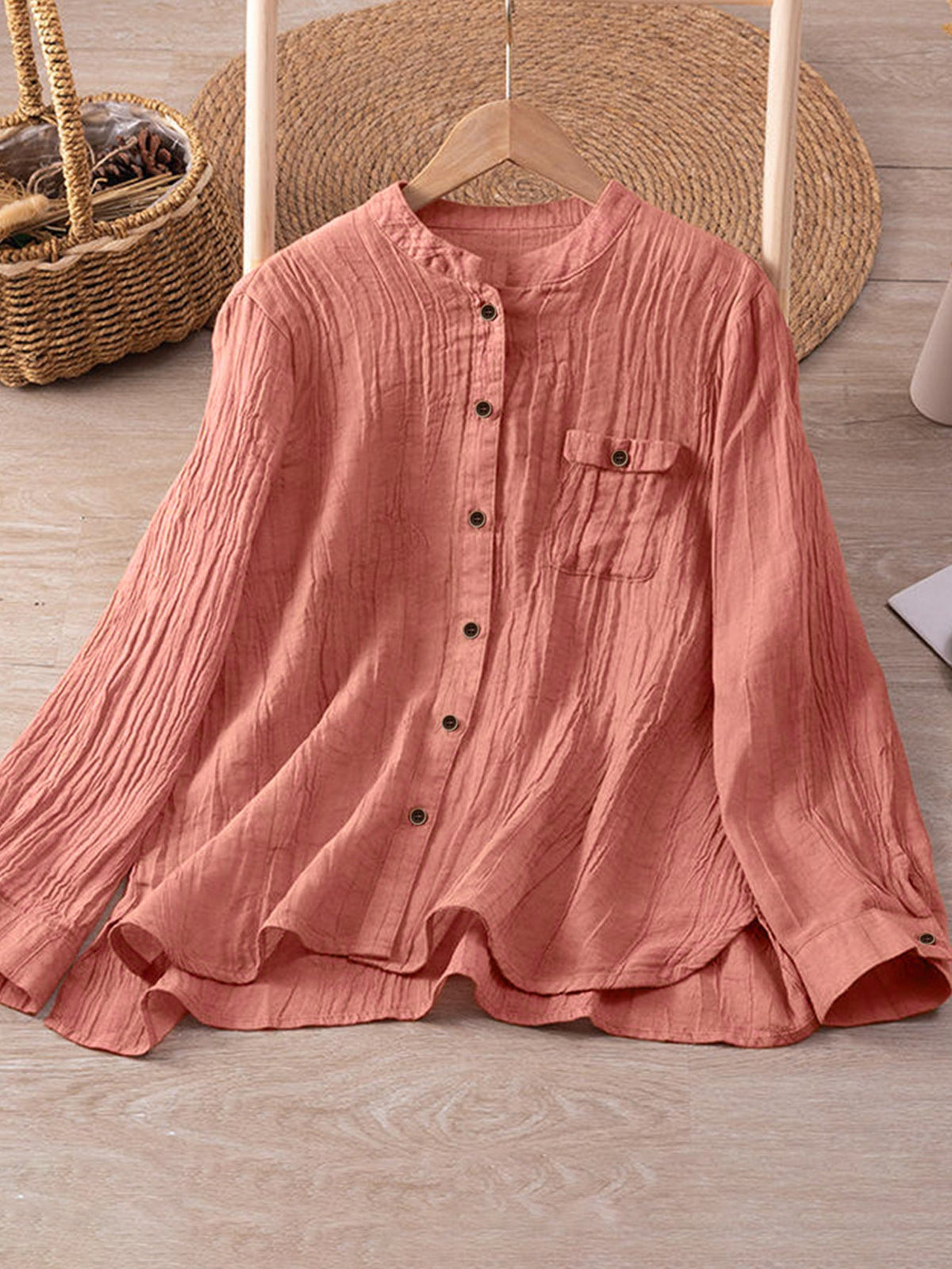 Women's Casual Textured Blouse with Button Detail