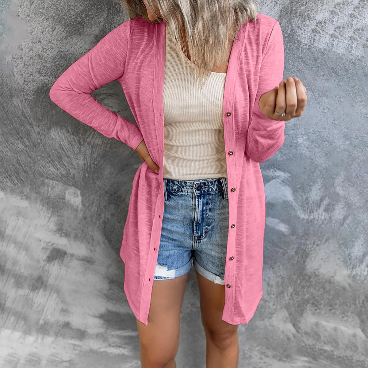 Women's Longline Cardigan with Full Button Closure