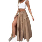Women's Long Cargo Skirt with Side Slit and Pockets