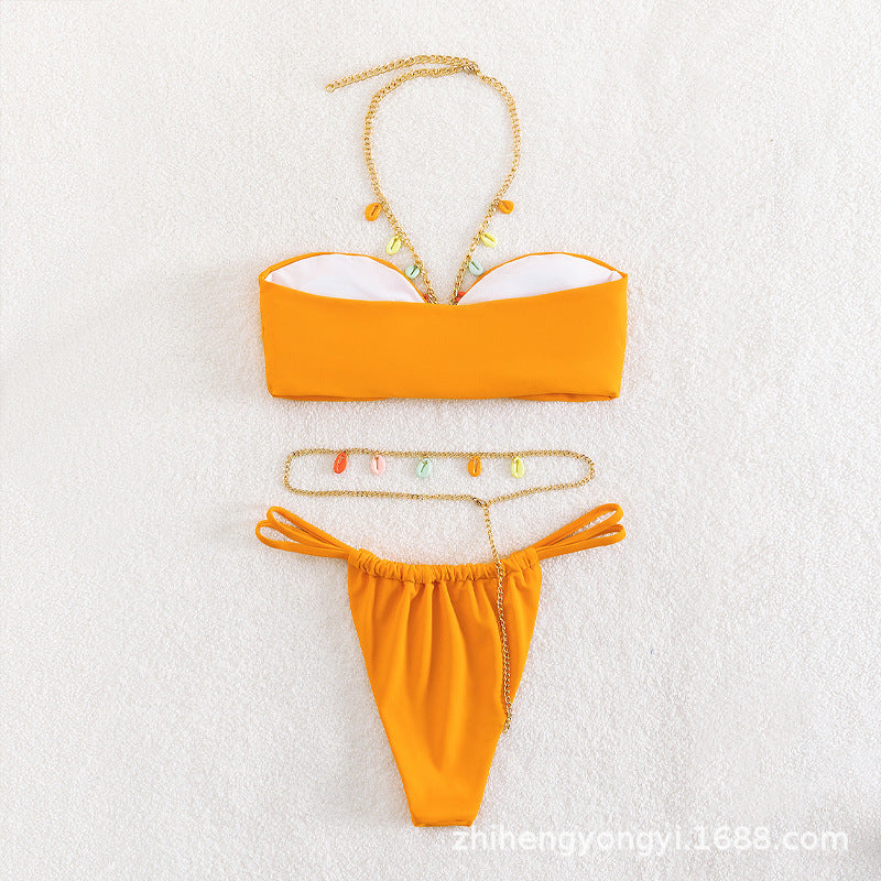 Women's Bandeau Bikini with Colorful Chain Detail