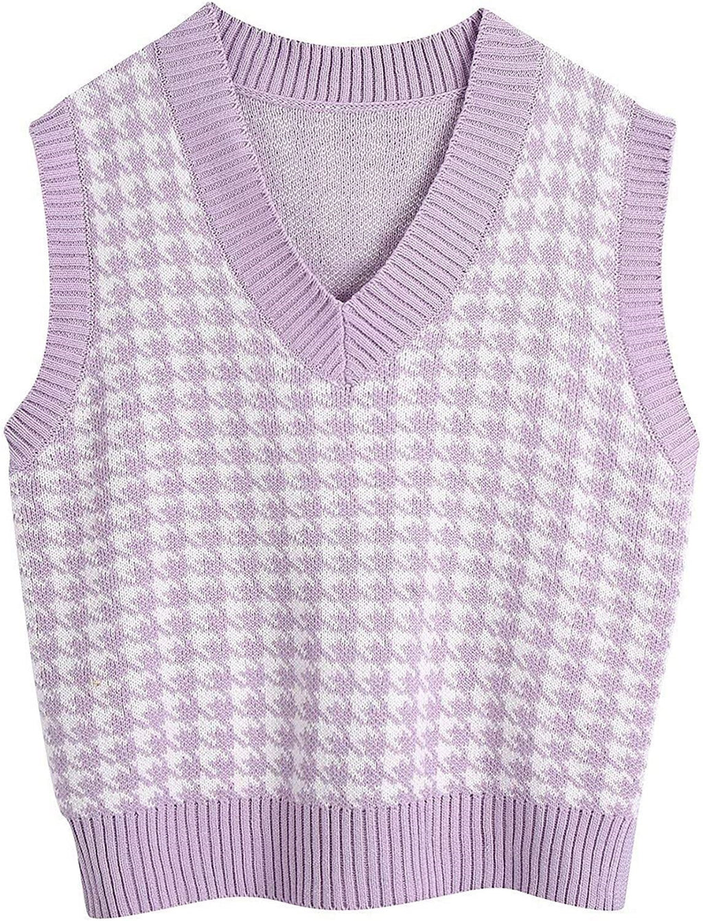 Women's Sleeveless Knit Vest with Modern Houndstooth Pattern