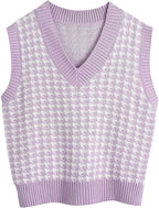 Women's Sleeveless Knit Vest with Modern Houndstooth Pattern