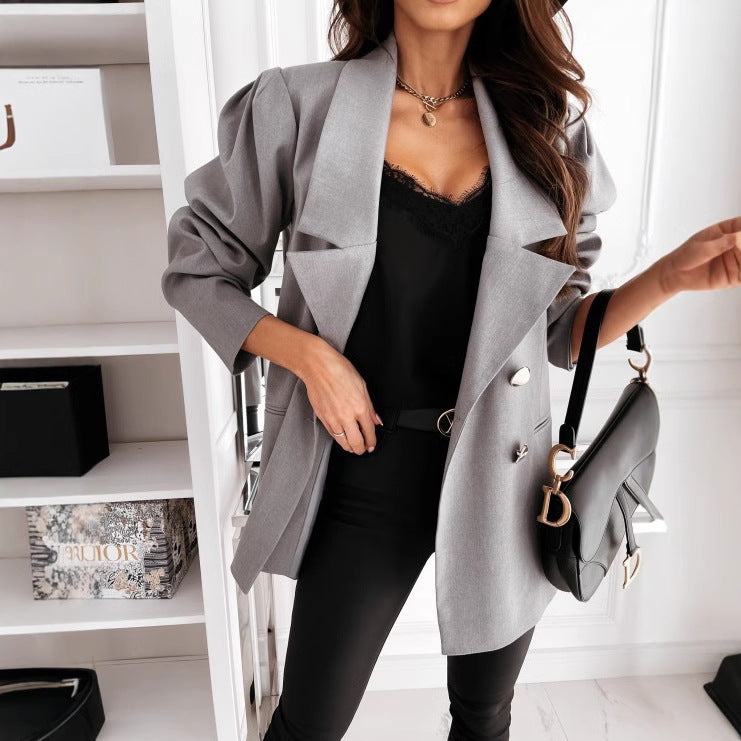Women's Elegant Oversized Blazer with Pockets and Button Details