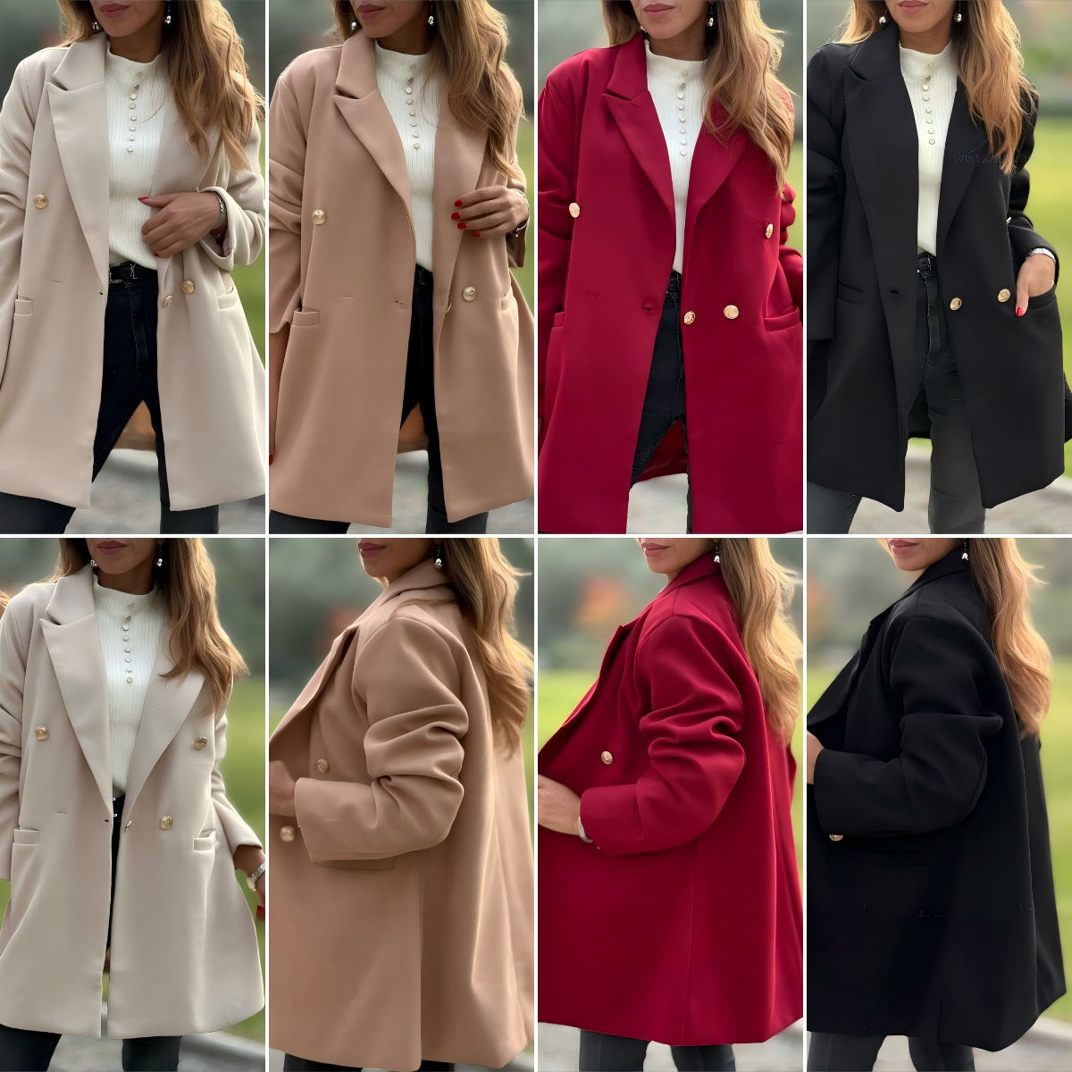 Elegant Long Blazer with Statement Buttons