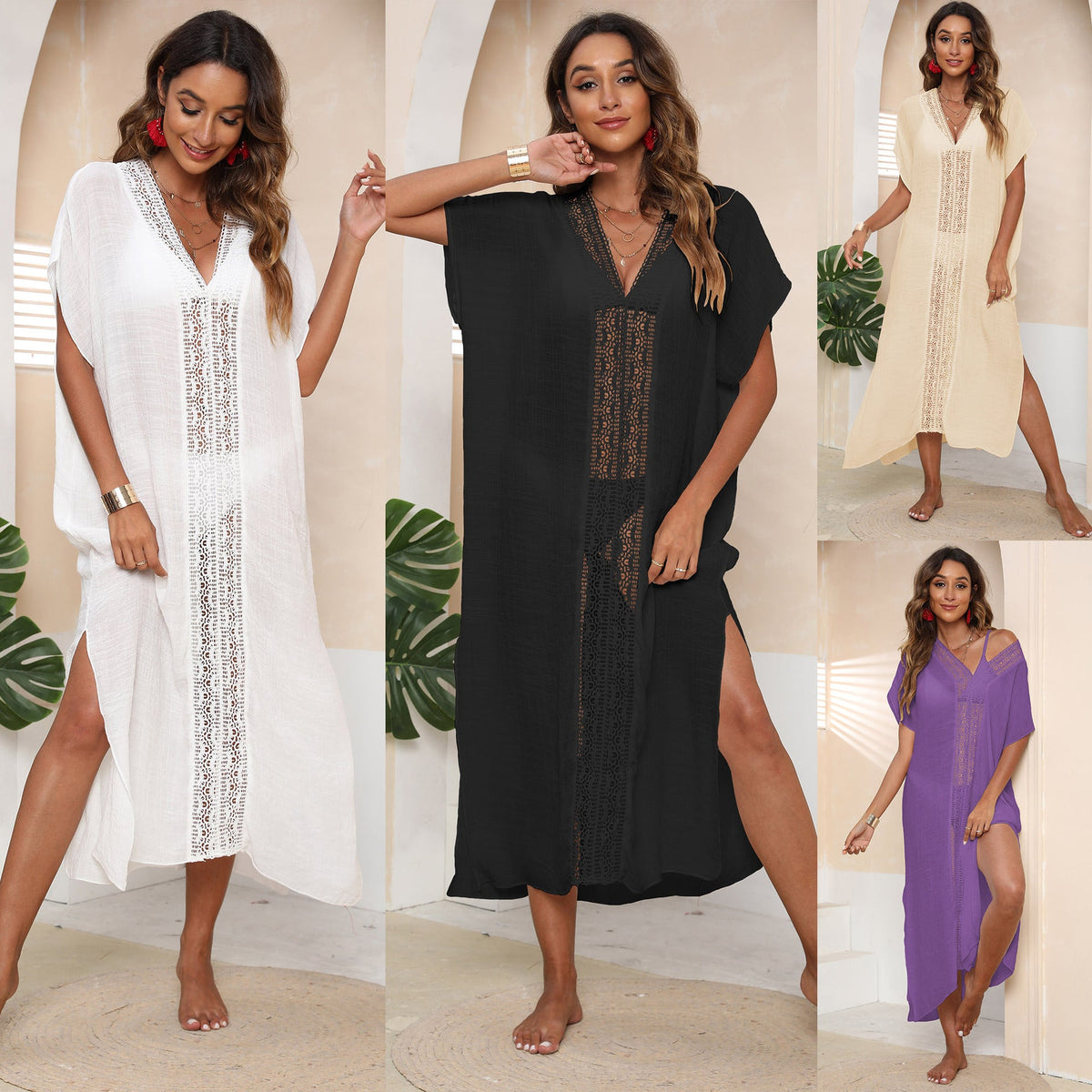 Elegant Beach Cover-Up with Crochet Accents