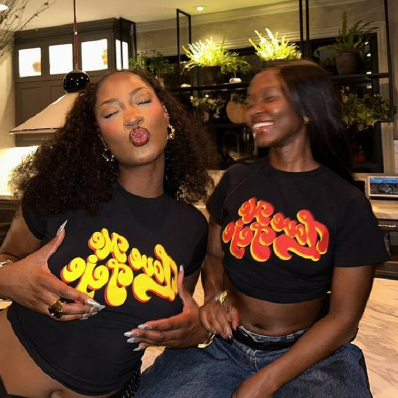 Women's Crop T-Shirt with Creative Lettering