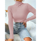 Elegant Women's Turtleneck Sweater with Fine Ribbed Texture