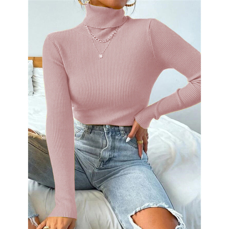Elegant Women's Turtleneck Sweater with Fine Ribbed Texture