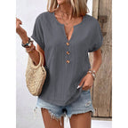 Women's Casual Button-Down Blouse with Round Neck