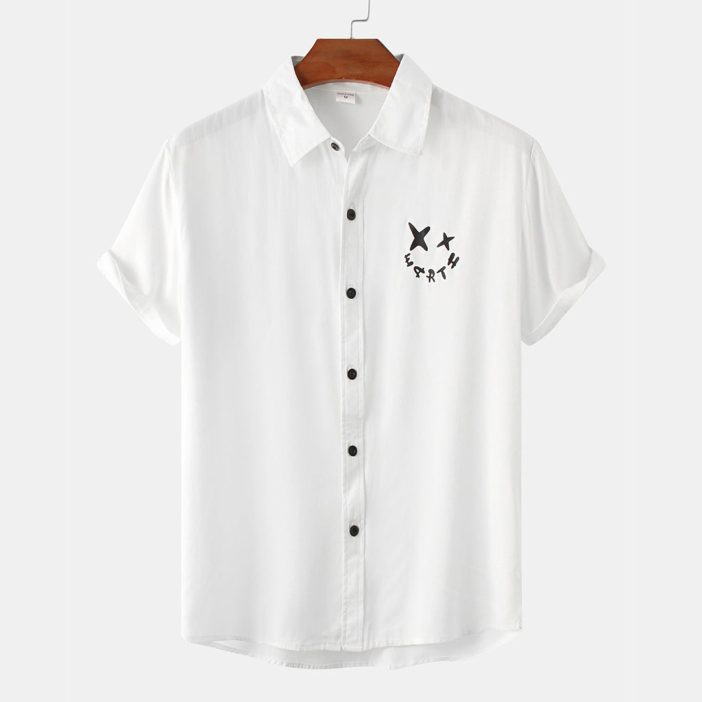 Women's Short-Sleeve Shirt with Creative Print and Loose Fit