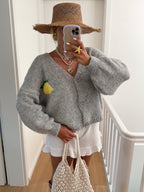 Women's Chunky Knit Cardigan with Cheerful Motif