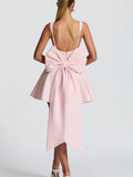 Women's Cocktail Dress with Oversized Bow Design and Flowing Skirt