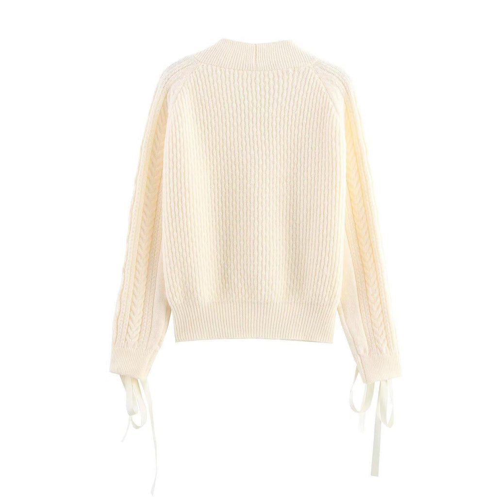 Women's Elegant Cardigan with Decorative Buttons and Ruffle Details
