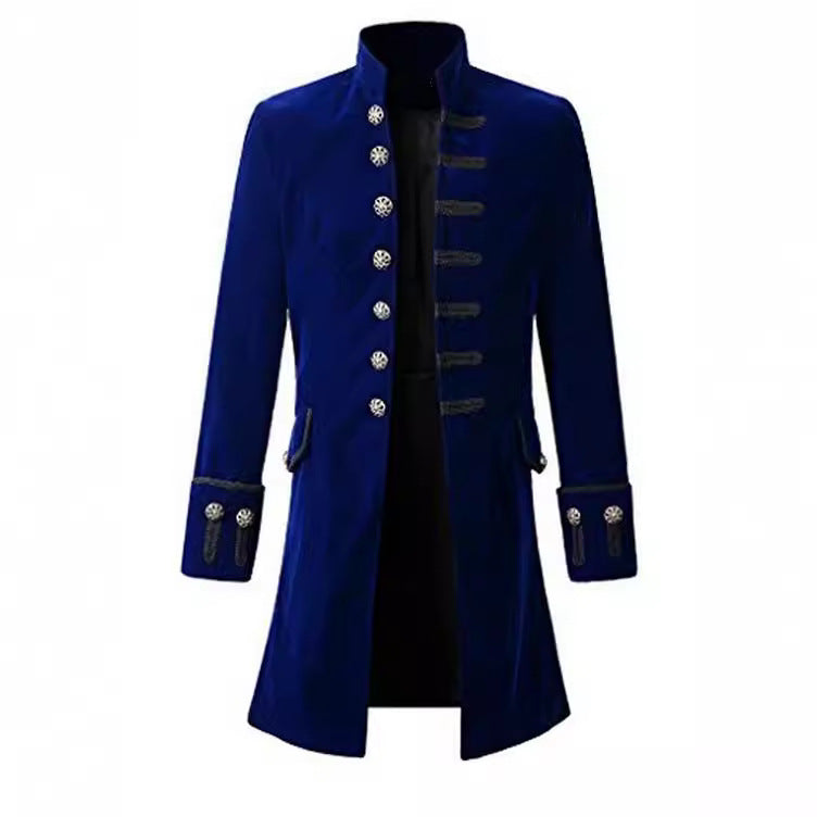 Women's Elegant Velvet Coat with Decorative Buttons