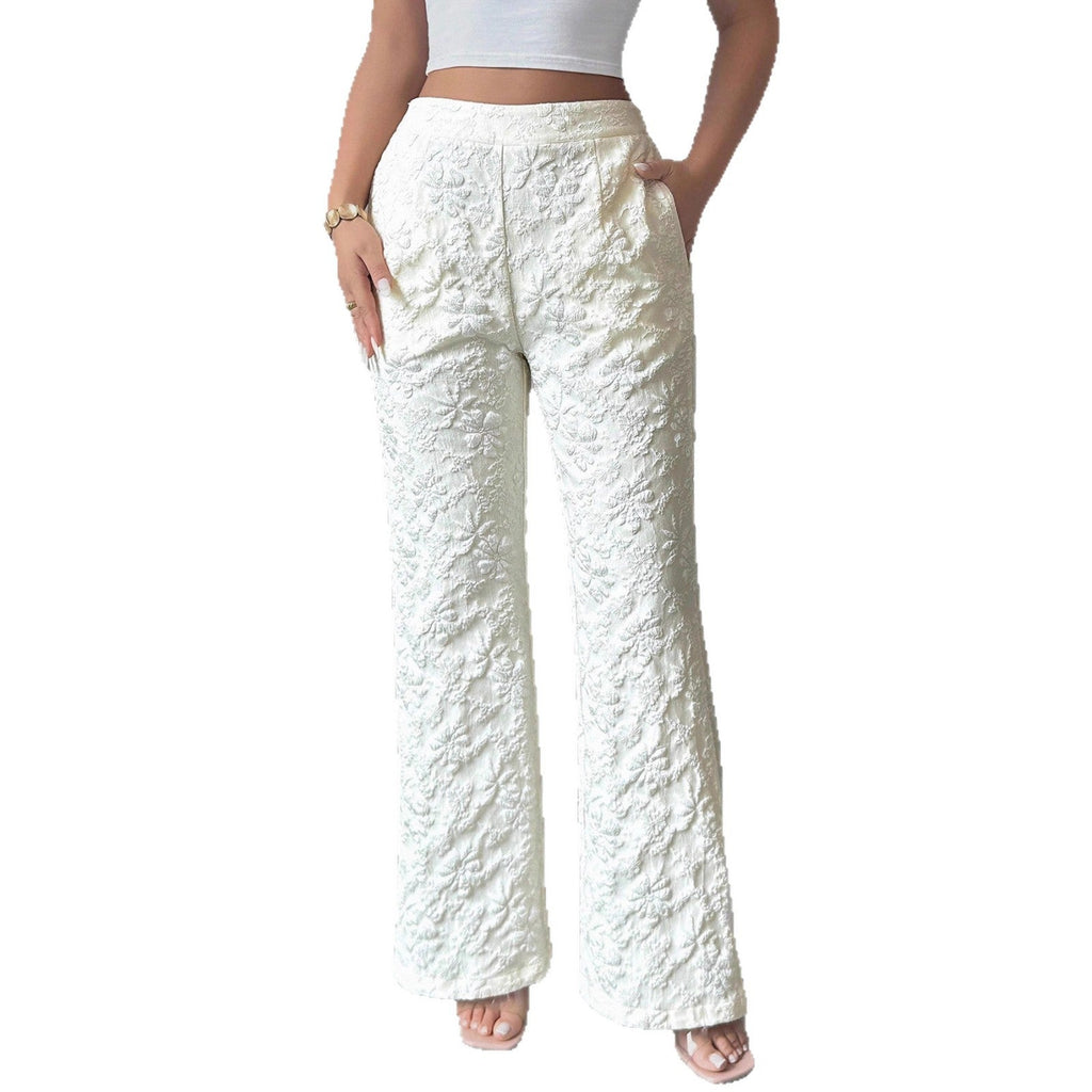 Women's Elegant High-Waisted Floral Trousers