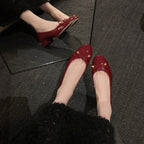 Women's Ballet Flats with Bow Detail and High-Gloss Surface