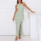 Women's Asymmetrical Maxi Dress with Ruffle Details