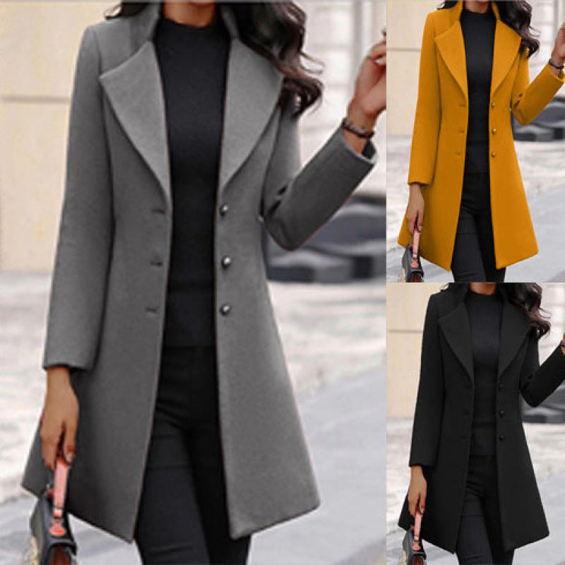 Women's Elegant Wool Coat with Structured Fit and Double-Button Closure