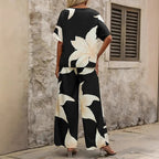 Elegant Women's Jumpsuit with Floral Patterns and Wide Leg