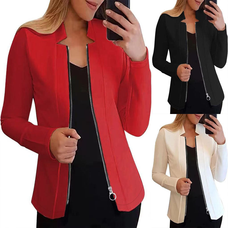 Women's Biker Jacket with Innovative Cut and Zipper Details