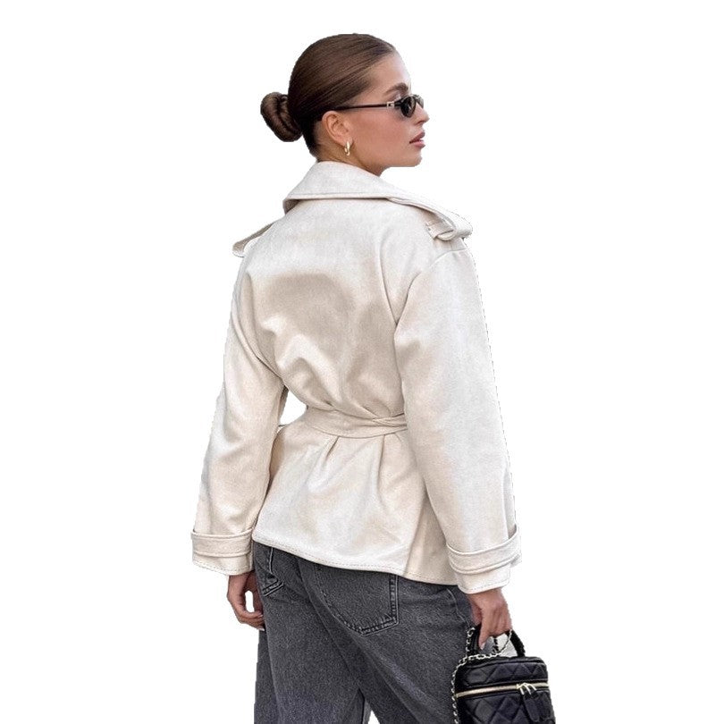 Elegant Utility Jacket with Waist Belt and Relaxed Fit