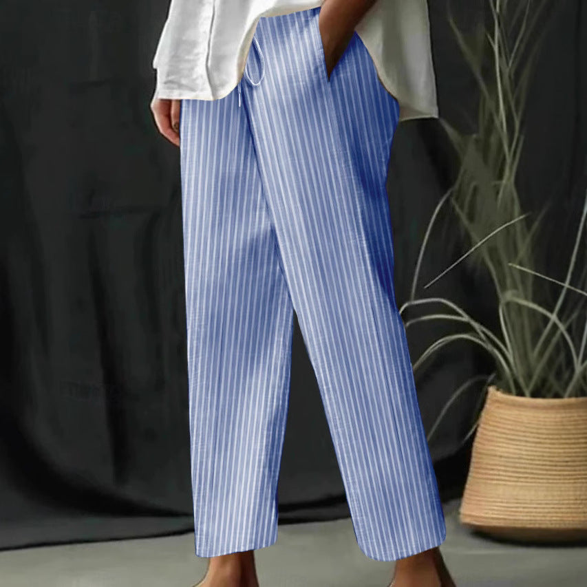 Women's Striped Casual Pants with Comfortable Waistband