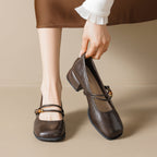 Women's Ballet Flats with Decorative Strap and Comfortable Block Heel