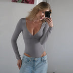 Women's Long-Sleeve Bodysuit with Deep V-Neck