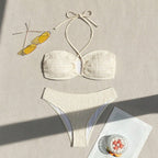 Women's Bandeau Bikini with Lace-Up Details and High-Cut Legs