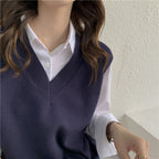 Women's Sleeveless Knit Vest with V-Neck and Ribbed Details