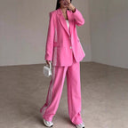 Women's Fashionable Blazer and Pants Set with Contrast Stripes