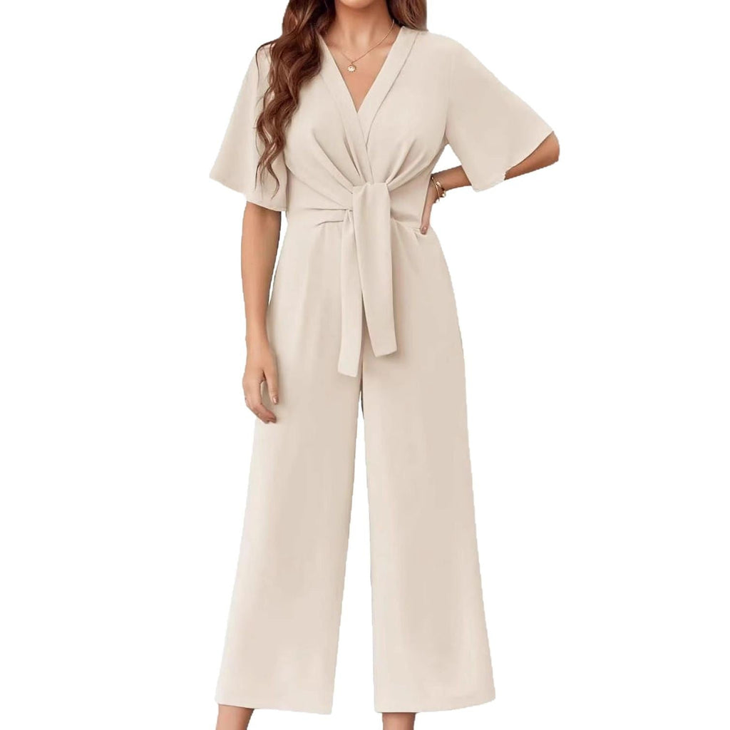 Women's Elegant Wrap Jumpsuit with Wide Legs and Waist Belt