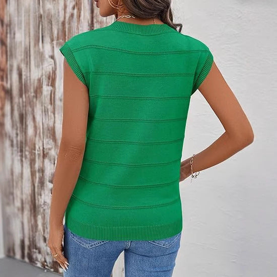 Women's Sleeveless V-Neck Knit Top with Textured Design