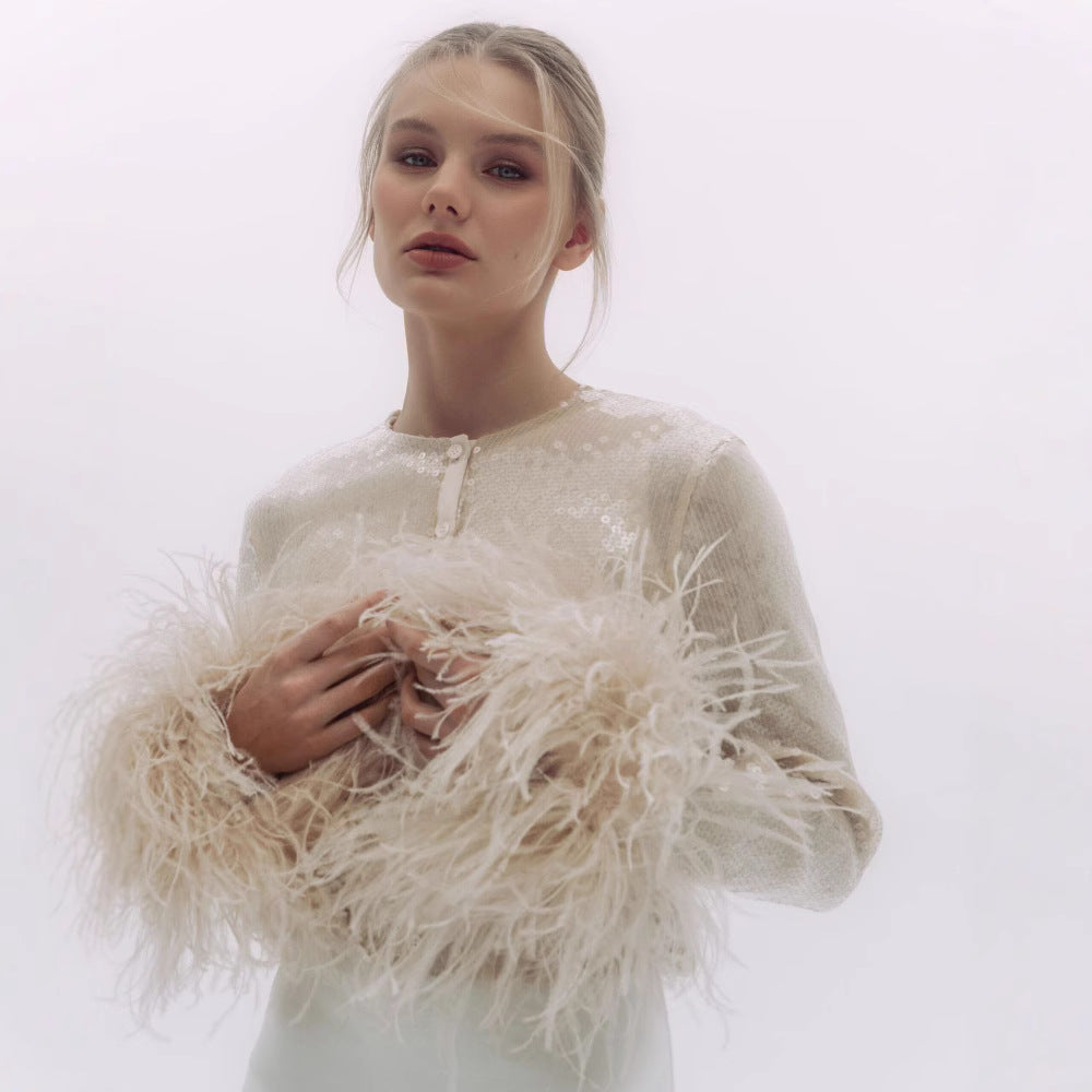 Women's Elegant Blouse with Feathers