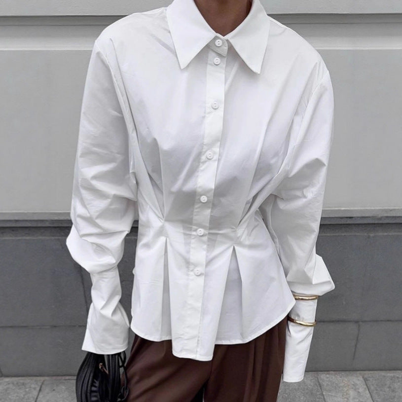 Women's Fashionable Shirt Blouse with Tailored Cut and Voluminous Sleeves