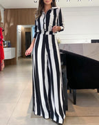 Casual Wide-Stripe Jumpsuit with Fitted Waist
