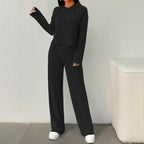 Women's Casual Knit Lounge Set with Hood and Wide Cut