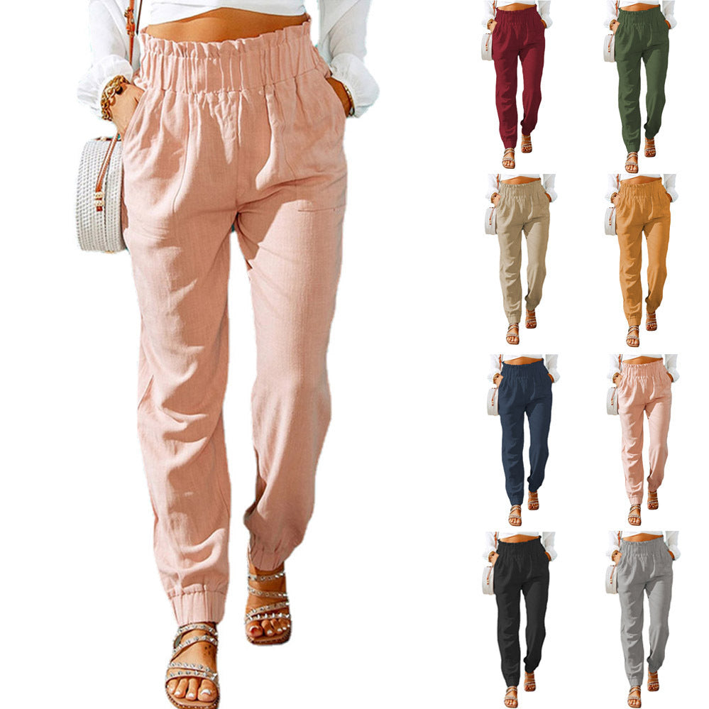 Women's Elegant Casual Trousers with Elastic Waist and Side Pockets
