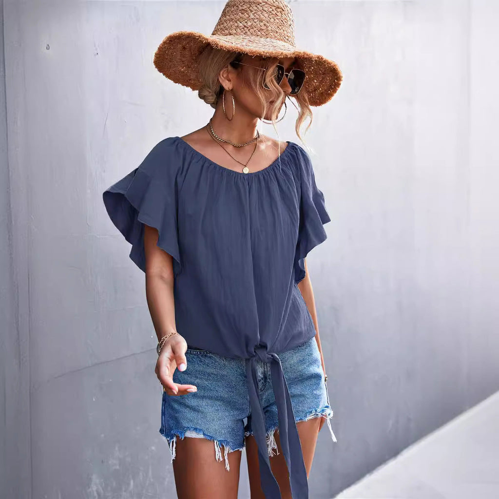 Women's Airy Blouse with Playful Knot and Voluminous Sleeves