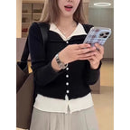 Elegant Button-Down Cardigan with Contrast Trim