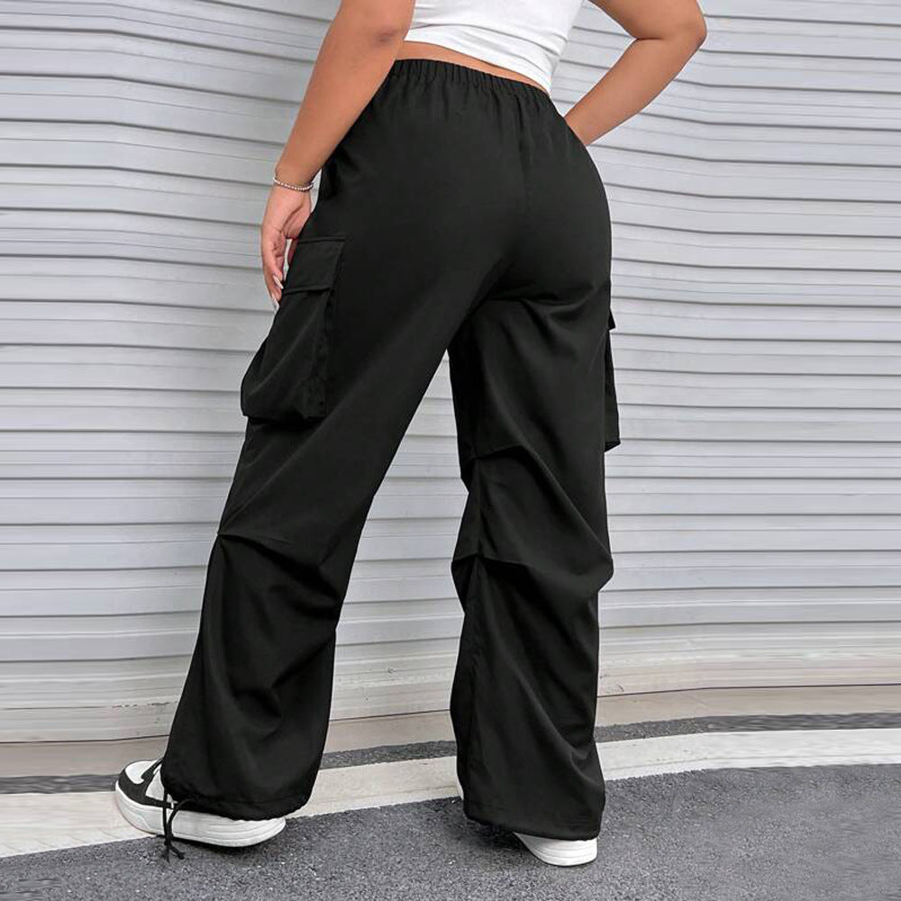 Women's Cargo Pants with Side Pockets and Elastic Waistband