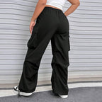 Women's Cargo Pants with Side Pockets and Elastic Waistband