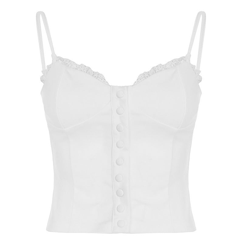 Women's Top with Lace Trim and Button Details