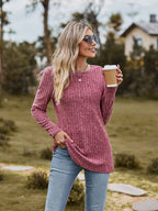Women's Fine Knit Sweater with Ribbed Design and Relaxed Fit