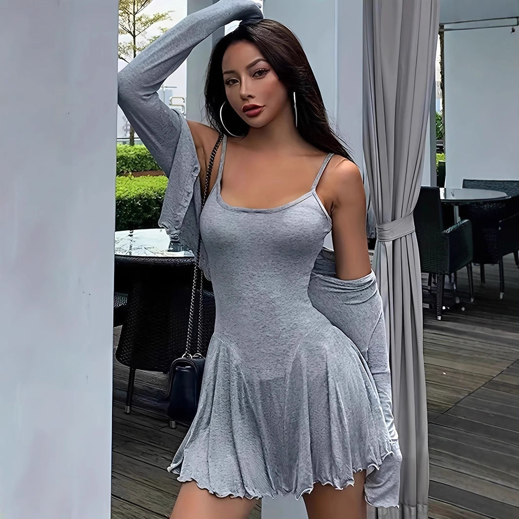 Women's Casual Long-Sleeve Blouse and Flowy Skirt Set