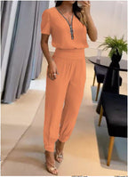 Women's Casual Jumpsuit with Zipper and Elastic Waist