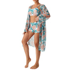 Women's Swim Set with Floral Top and Sheer Beach Cover-Up
